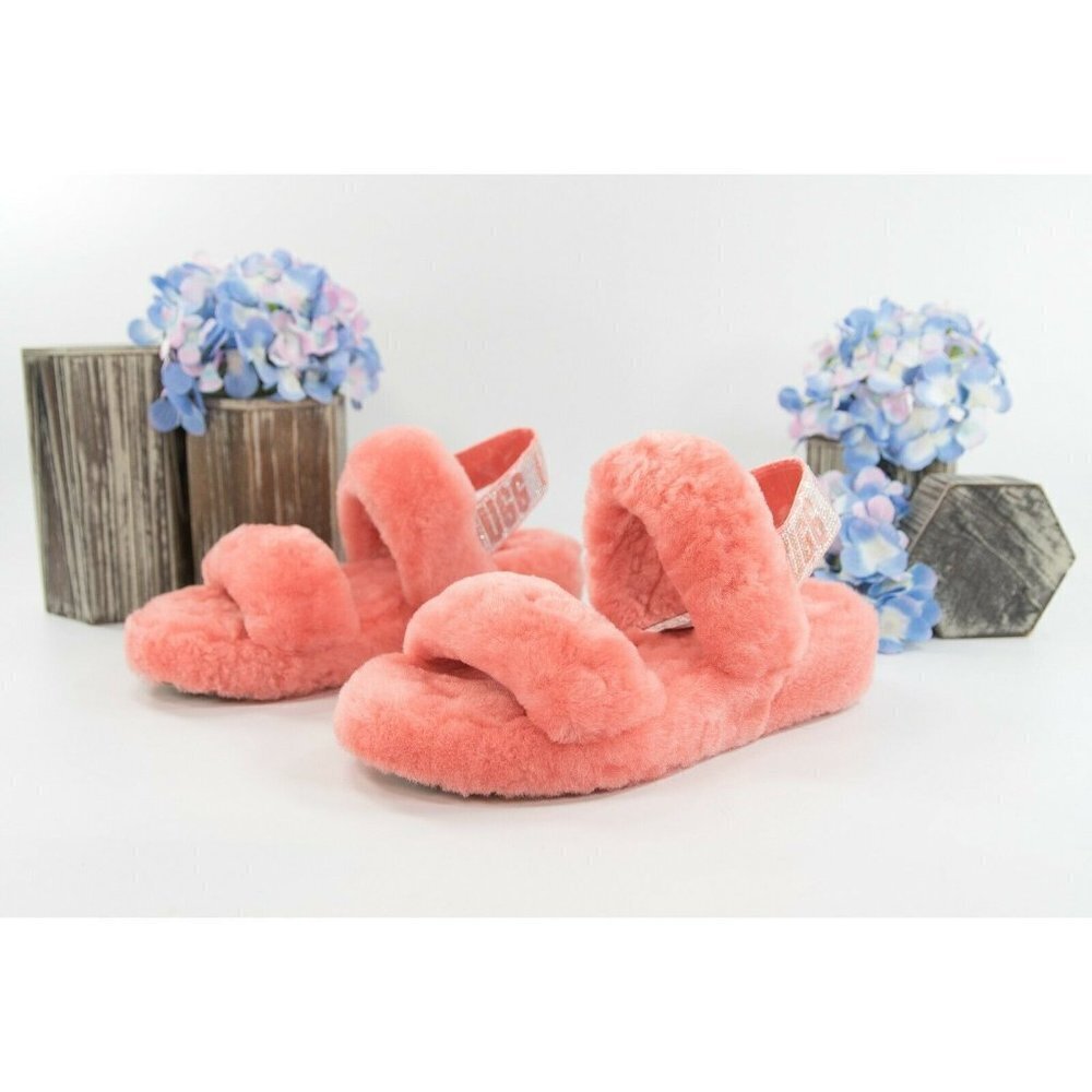 UGG Fluff Oh Yea Coral Bling Sheepskin Fur Slippers Slides Sandals Sz 6 NIB - Picture 4 of 9